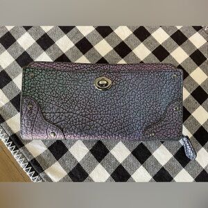 Coach Iridescent Hologram Mercer Buffalo Leather Wallet w/ Gunmetal Hardware